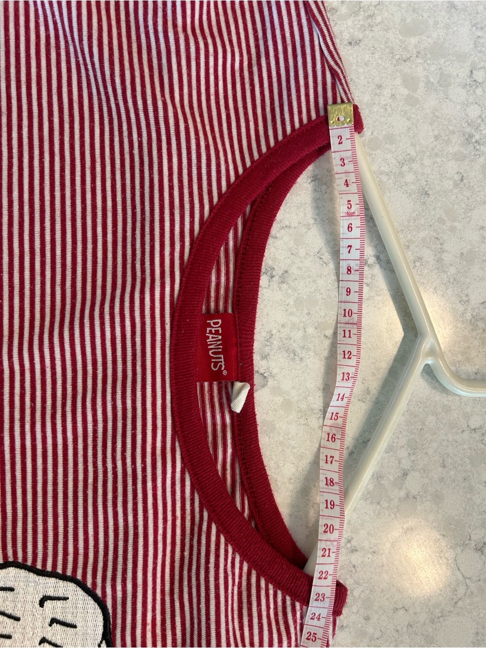 Official Peanuts Red & White Striped Embroidered Woodstock Tee Medium - Picture 5 of 8